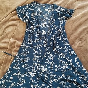 Blue Floral Boho wrap dress